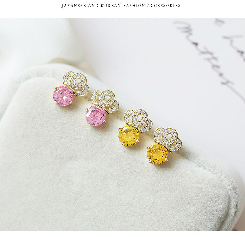 Zirconia Crown Stud Earrings