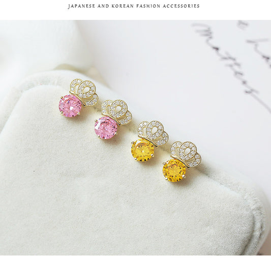 Zirconia Crown Stud Earrings