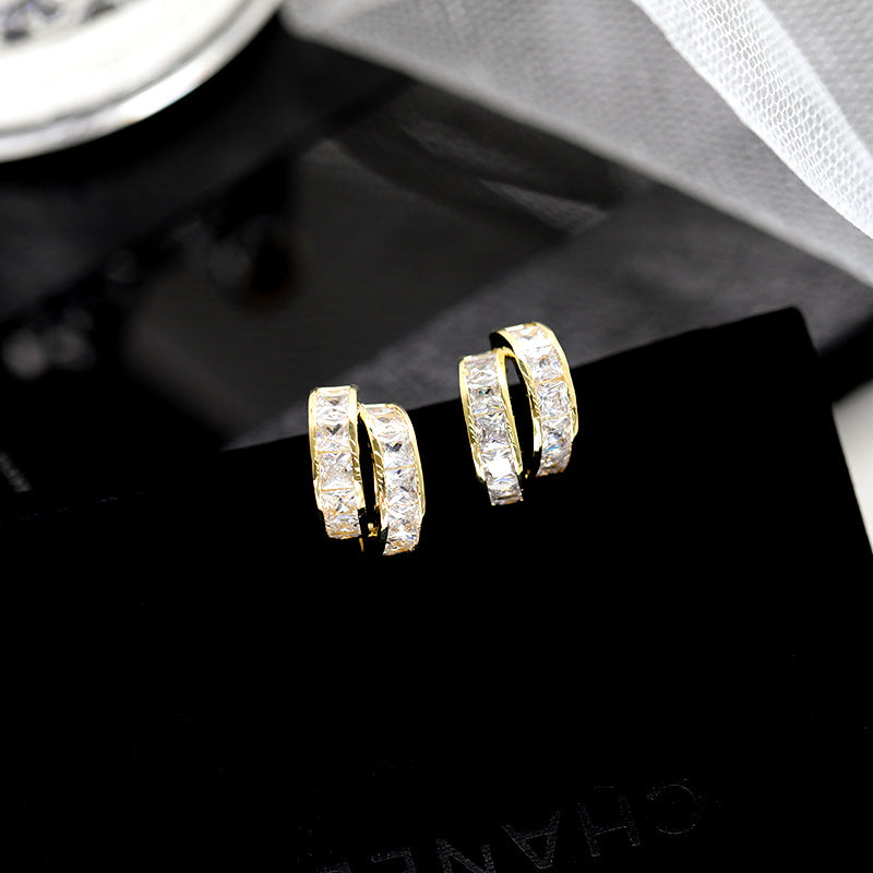 Double Zircon Circle Stud Earrings
