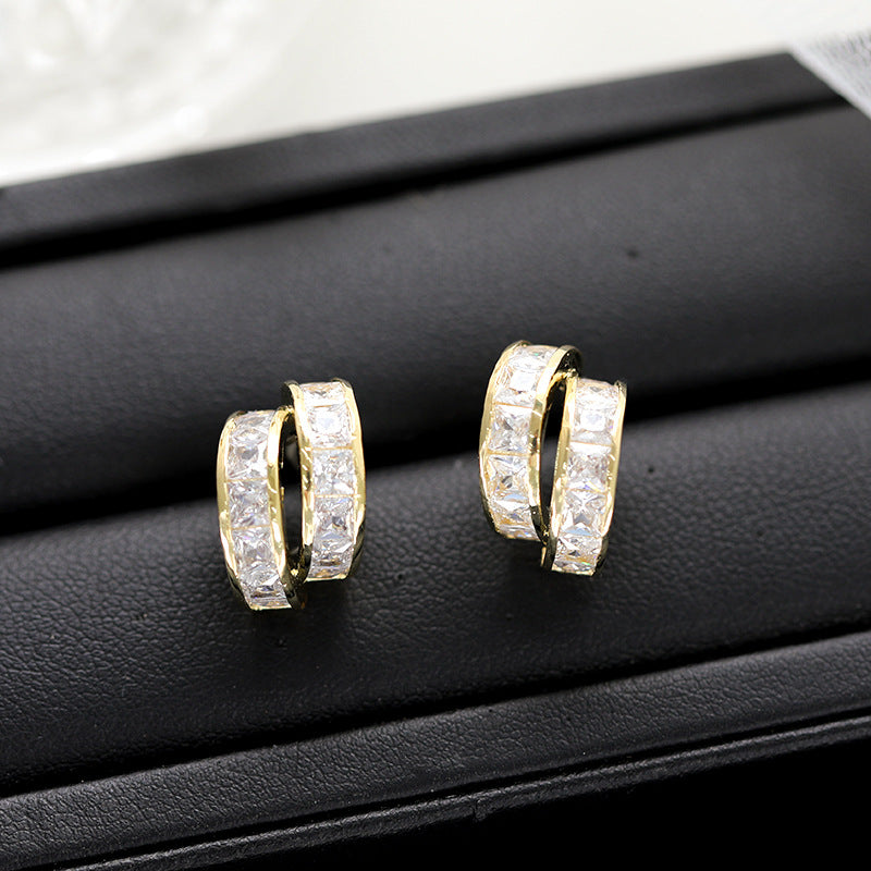Double Zircon Circle Stud Earrings