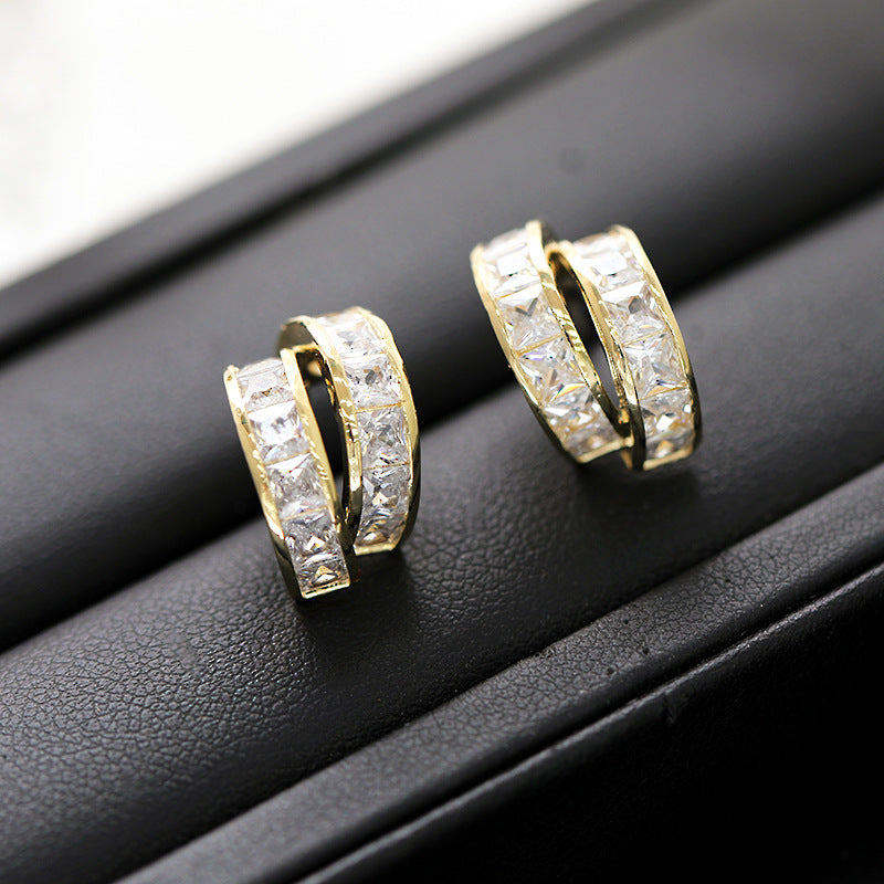 Double Zircon Circle Stud Earrings