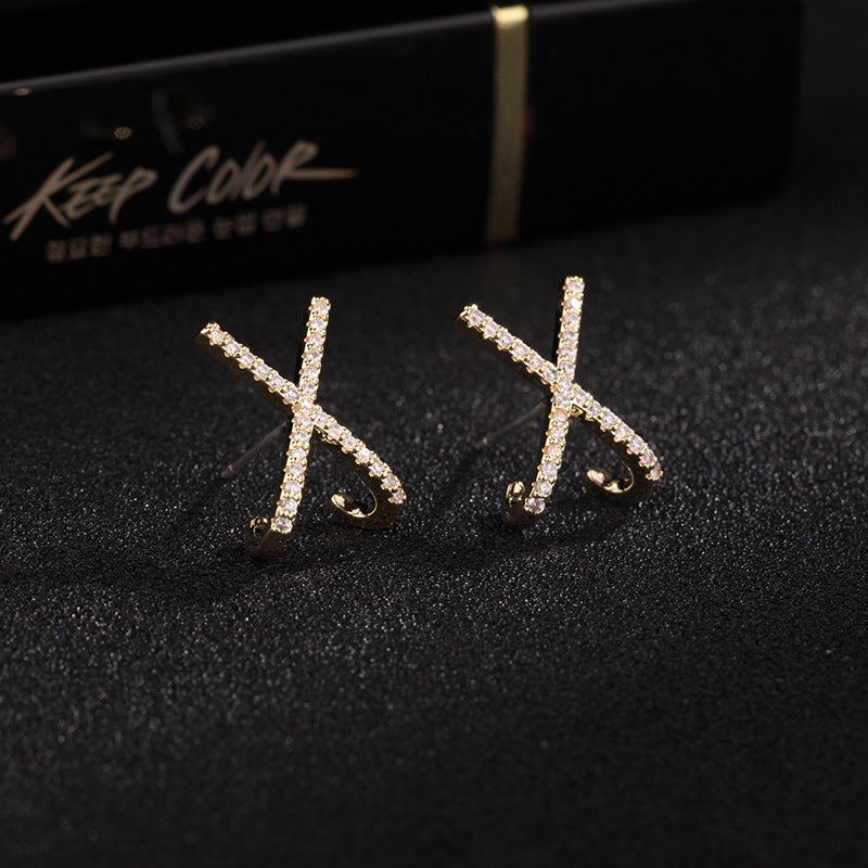 X-Shaped Zircon Stud Earrings