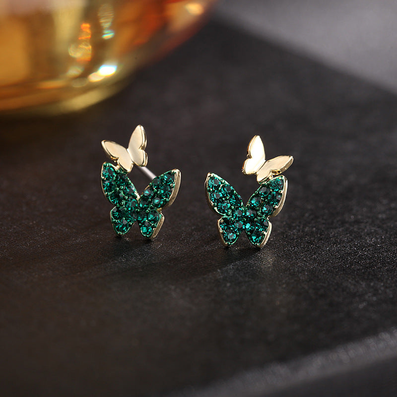 Double Butterfly Zircon Stud Earrings