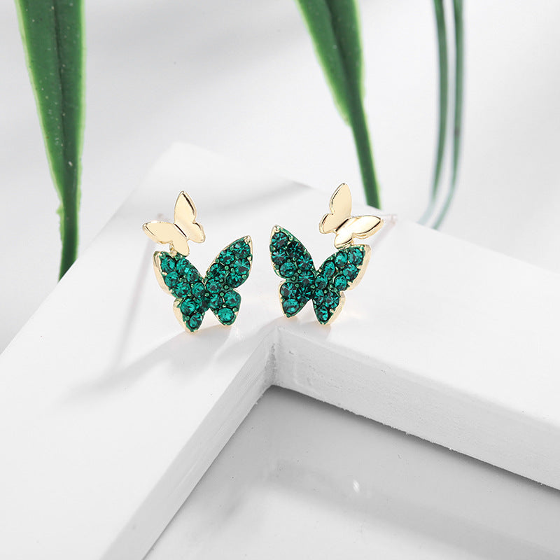Double Butterfly Zircon Stud Earrings