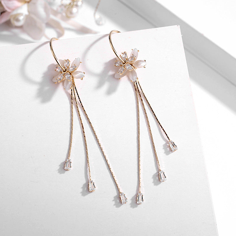 Floral Cat’s Eye Tassel Earrings