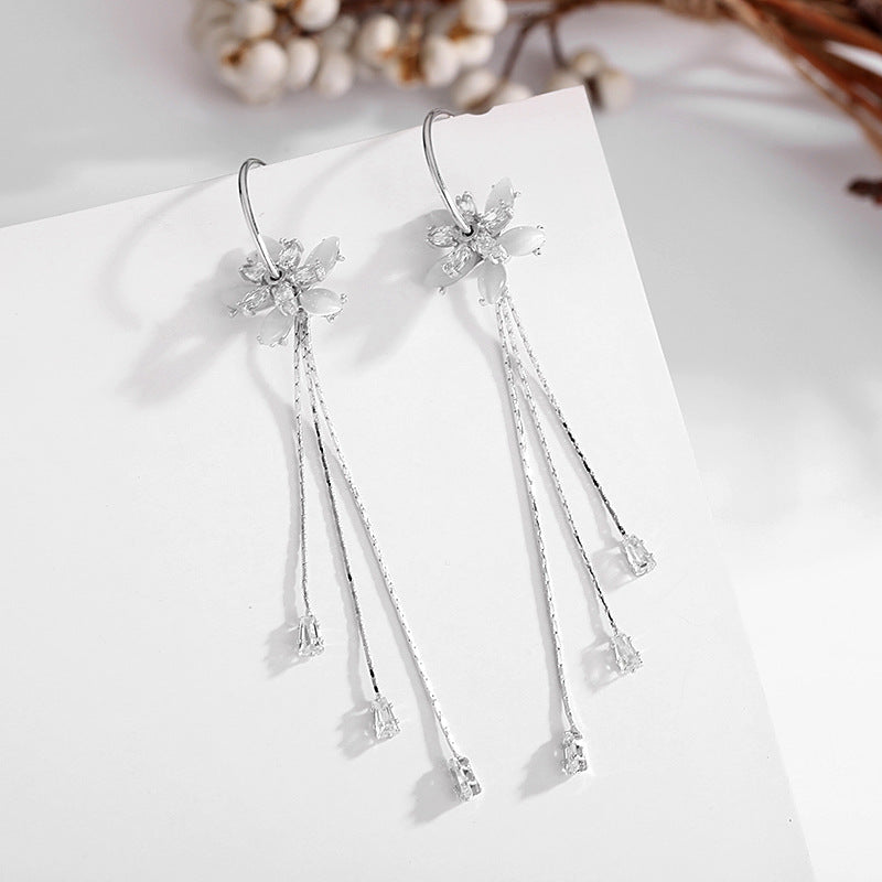 Floral Cat’s Eye Tassel Earrings