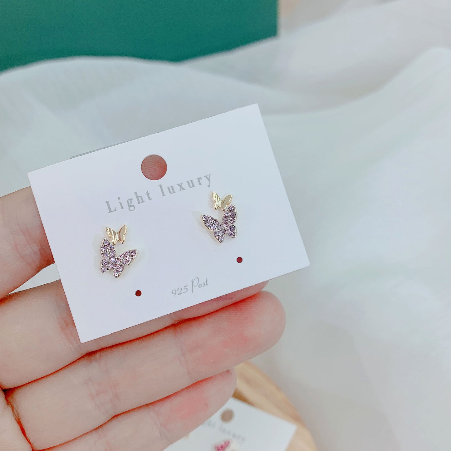 Double Butterfly Zircon Stud Earrings