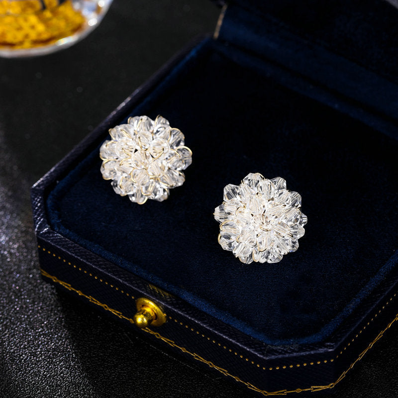 Semi-3D Crystal Ball Stud Earrings