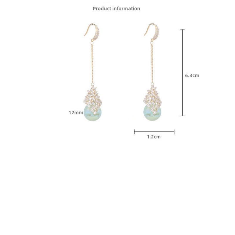 Tassel iridescent zircon mermaid pearl earrings