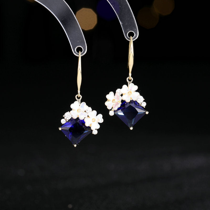 Floral & Rhombus Zircon Hook Earrings