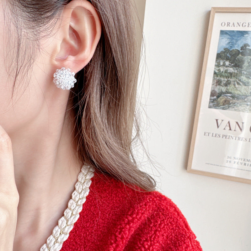 Semi-3D Crystal Ball Stud Earrings