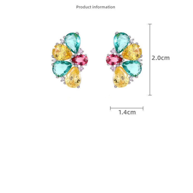 Colorful Zircon Petal Stud Earrings