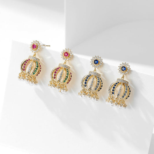 3D Lantern Pearl Tassel Earrings