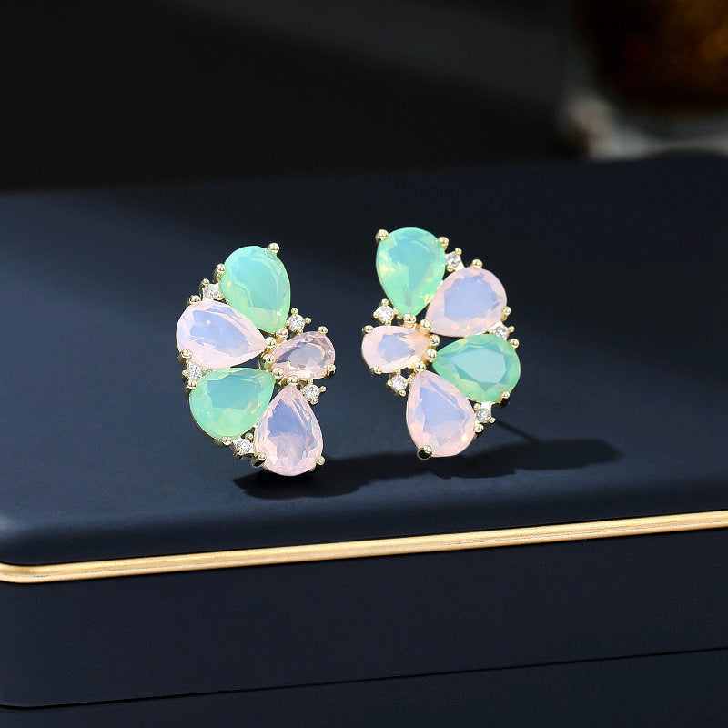 Colorful Zircon Petal Stud Earrings
