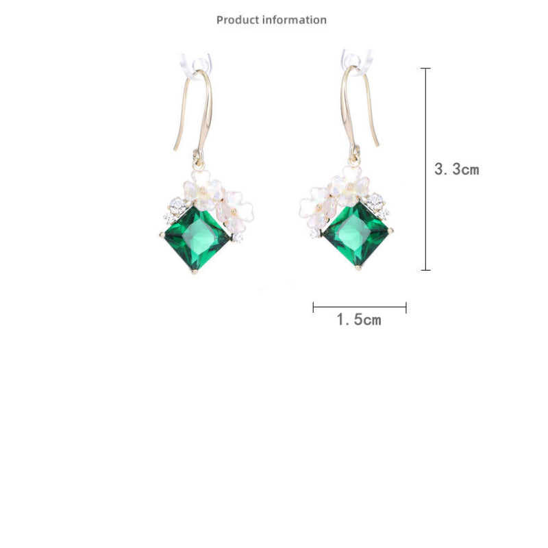 Floral & Rhombus Zircon Hook Earrings