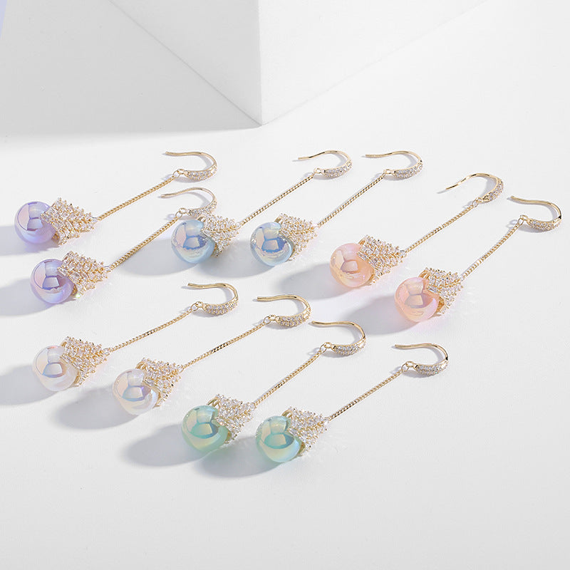 Tassel iridescent zircon mermaid pearl earrings