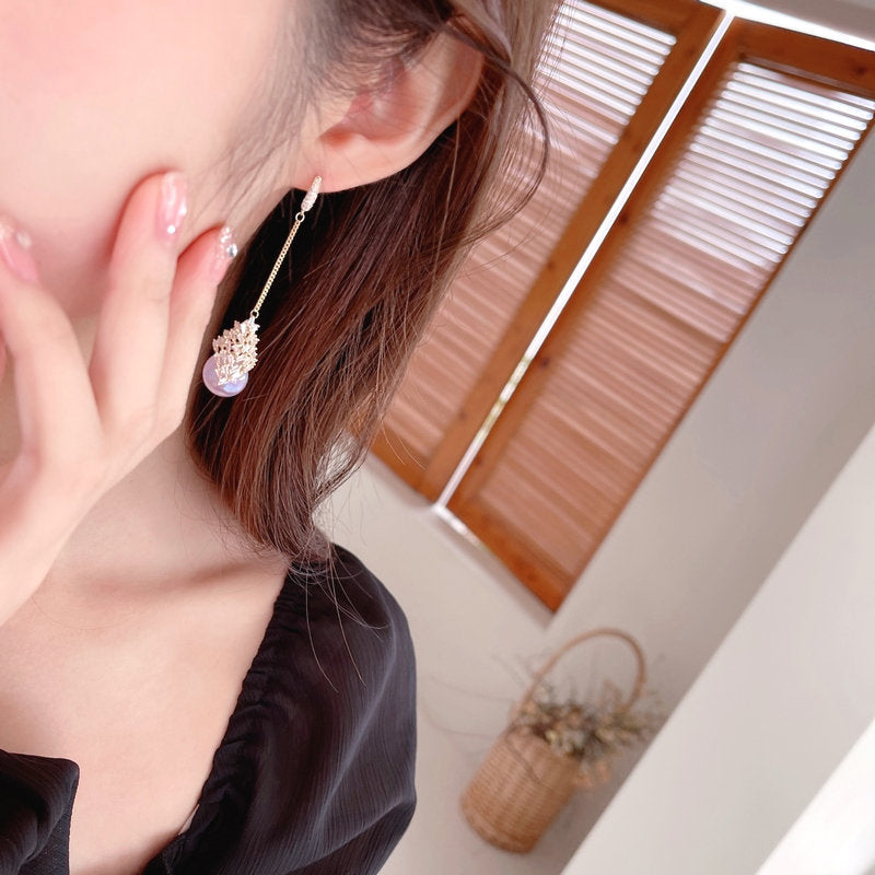 Tassel iridescent zircon mermaid pearl earrings