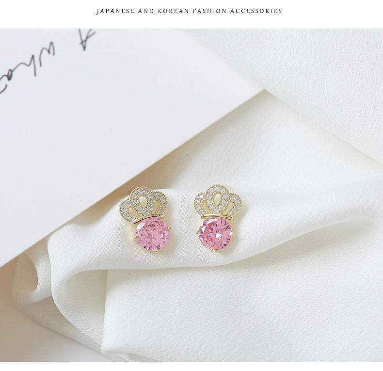 Zirconia Crown Stud Earrings