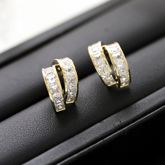 Double Zircon Circle Stud Earrings