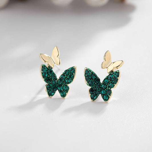 Double Butterfly Zircon Stud Earrings