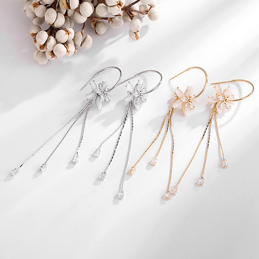 Floral Cat’s Eye Tassel Earrings