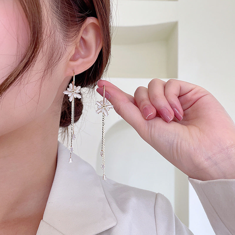Floral Cat’s Eye Tassel Earrings
