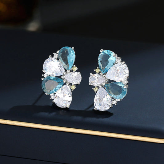 Colorful Zircon Petal Stud Earrings