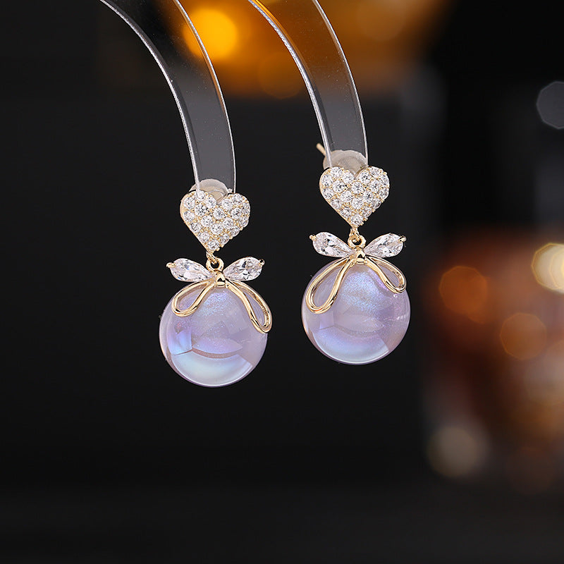 Heart Bow Mermaid Princess Pearl Earrings