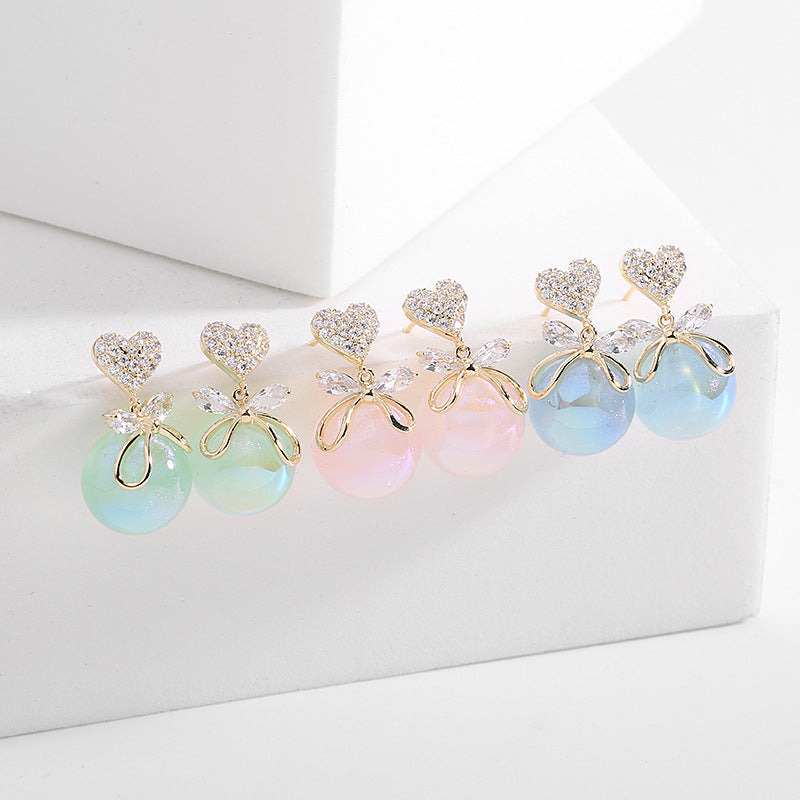 Heart Bow Mermaid Princess Pearl Earrings