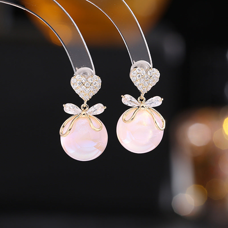 Heart Bow Mermaid Princess Pearl Earrings