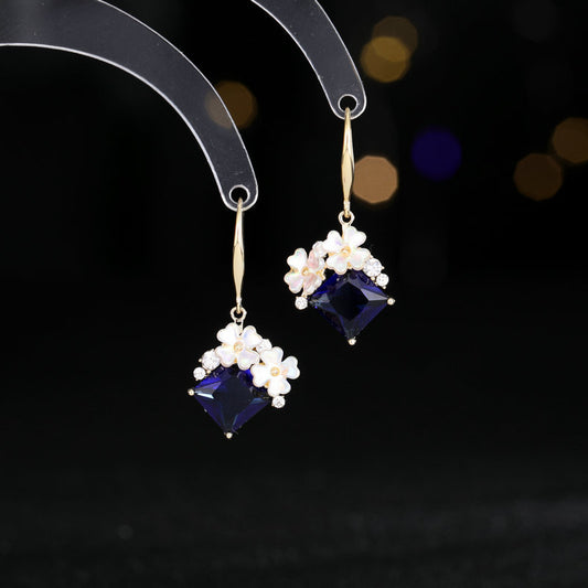 Floral & Rhombus Zircon Hook Earrings