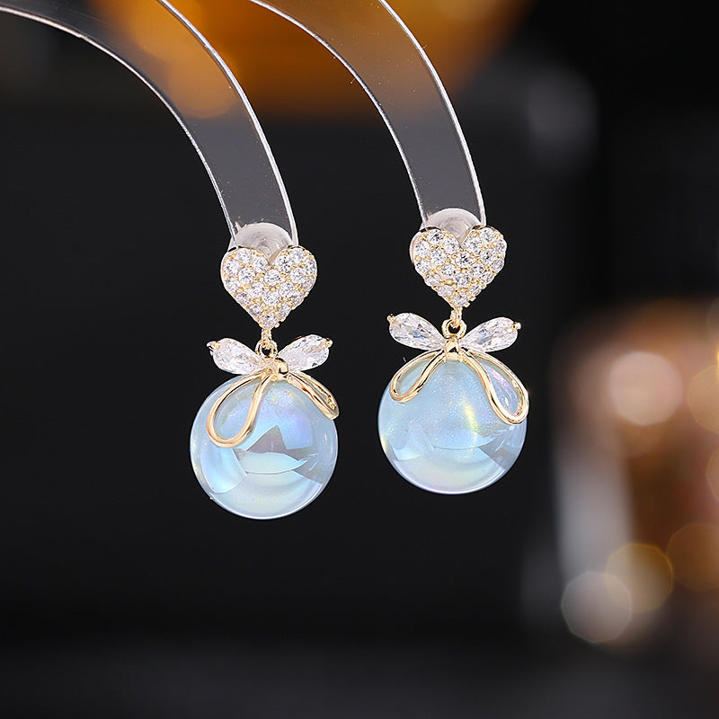 Heart Bow Mermaid Princess Pearl Earrings